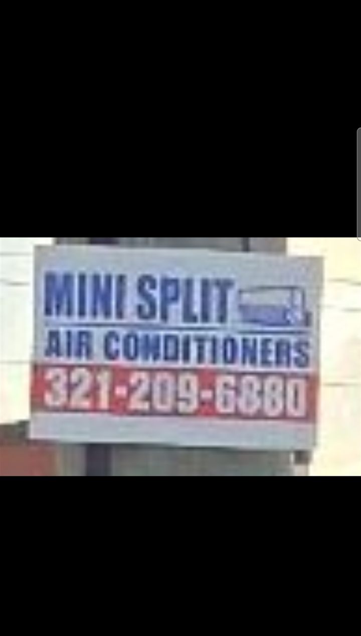 Tight crop of the MINI SPLIT AIR CONDITIONERS sign with phone number
